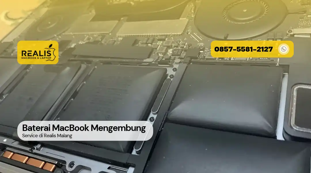 Baterai MacBook Mengembung, Service ke Realis MacBook Malang